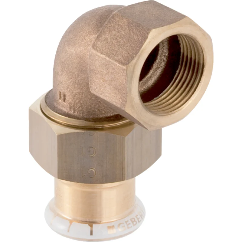 Adaptor cu filet de colţ Geberit Mapress Cupru 90° cu filet interior: Material=Fontă roşie/fontă roşie fără plumb, d=15mm, Rp=1/2″