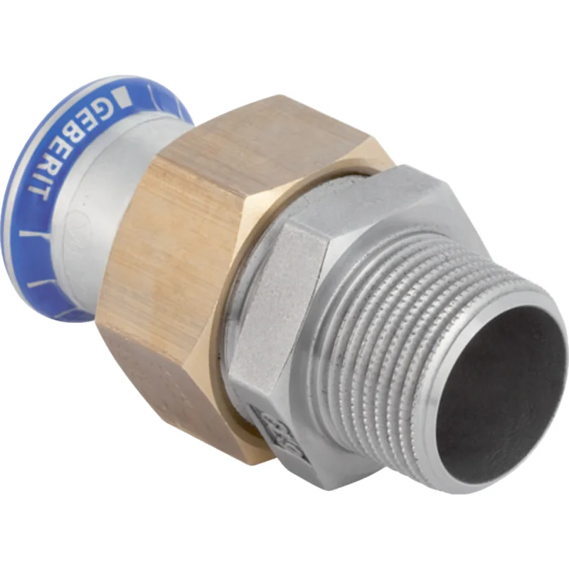 Adaptor cu filet Geberit Mapress Oţel-Inox, cu filet exterior (FKM albastru): d=22mm, R=1″