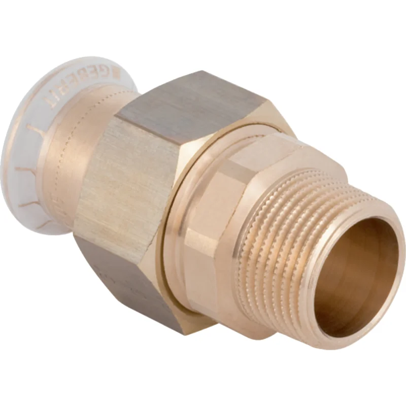 Adaptor cu filet Geberit Mapress Cupru, cu filet exterior (FKM albastru): Material=CuSn4Zn2PS, d=18mm, R=1/2″