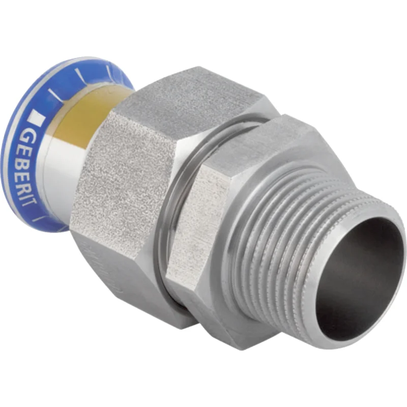 Adaptor cu filet Geberit Mapress Oţel-Inox, cu filet exterior, piuliţă din oţel CrNi (gaz): d=15mm, R=1/2″