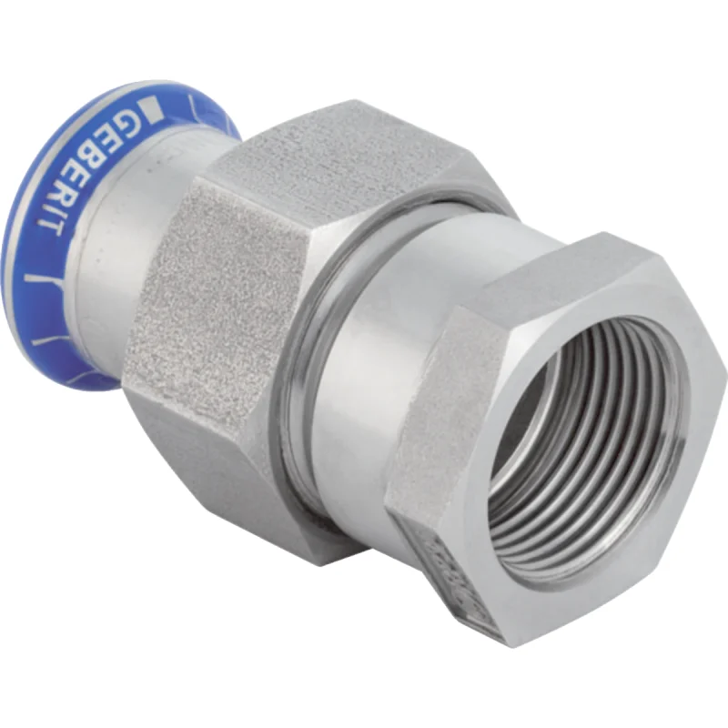 Adaptor cu filet Geberit Mapress Oţel-Inox, cu filet interior, piuliţă din oţel CrNi (FKM albastru): d=35mm, Rp=1 1/4″