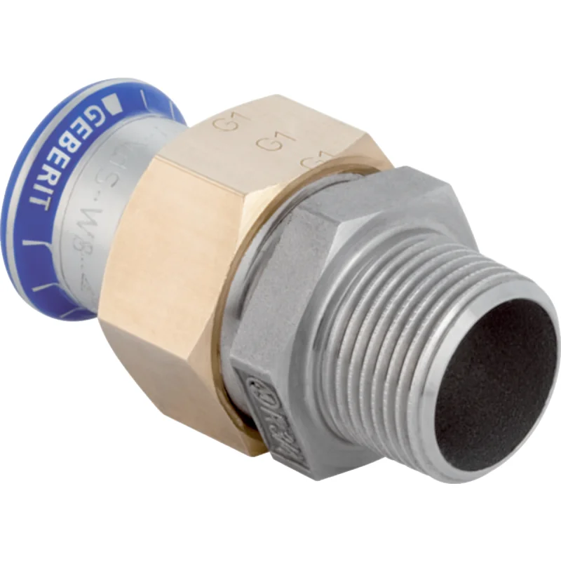 Adaptor cu filet Geberit Mapress Oţel-Inox, cu filet exterior (fără silicon): d=18mm, R=1/2″
