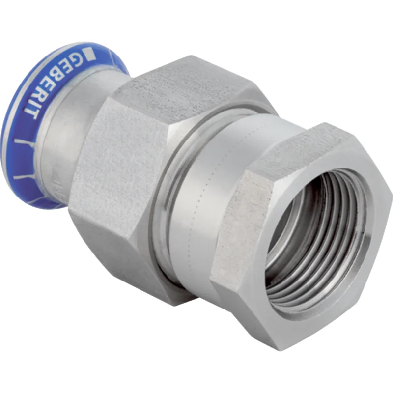 Adaptor cu filet Geberit Mapress Oţel-Inox, cu filet interior, piuliţă din oţel CrNi (fără silicon): d=18mm, Rp=3/4″