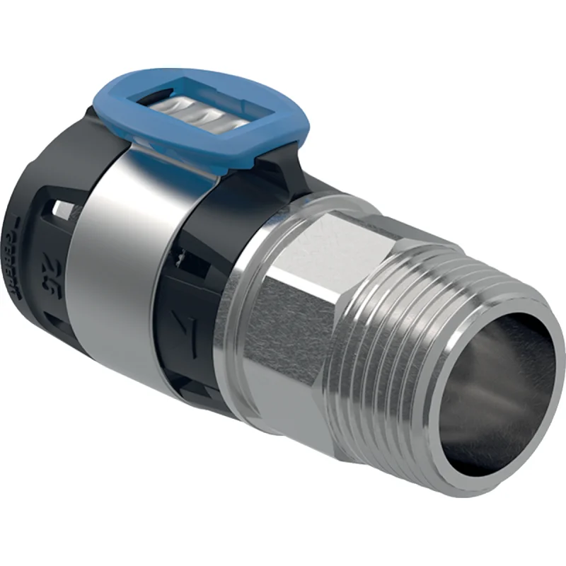 Adaptare Geberit FlowFit cu filet exterior, oţel inoxidabil: Material=Oţel CrNiMo 1.4401 (EN 10088), d=25mm, R=3/4″