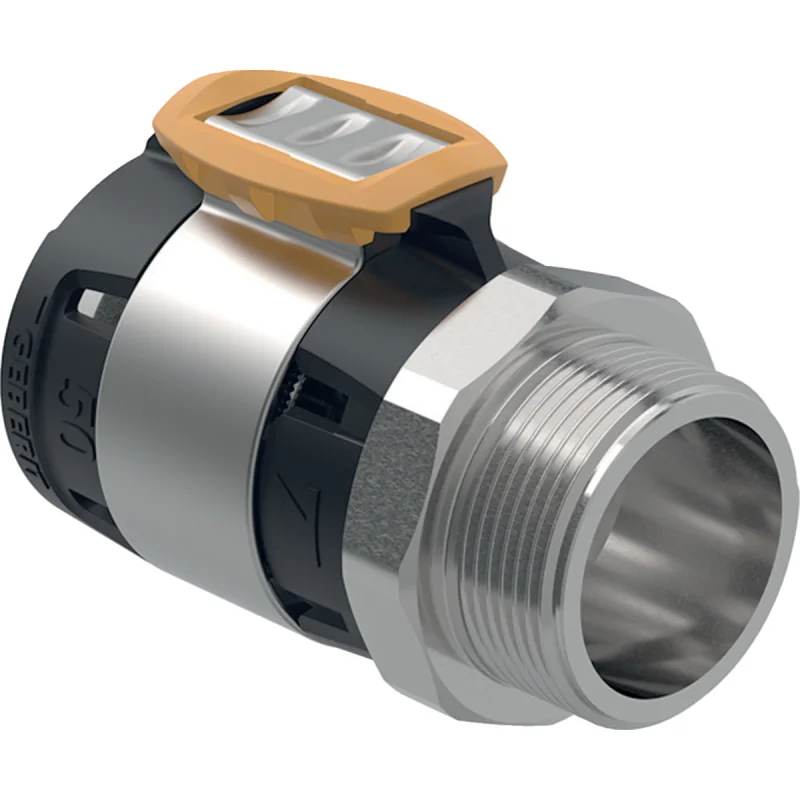 Adaptare Geberit FlowFit cu filet exterior, oţel inoxidabil: Material=Oţel CrNiMo 1.4401 (EN 10088), d=50mm, R=1 1/2″