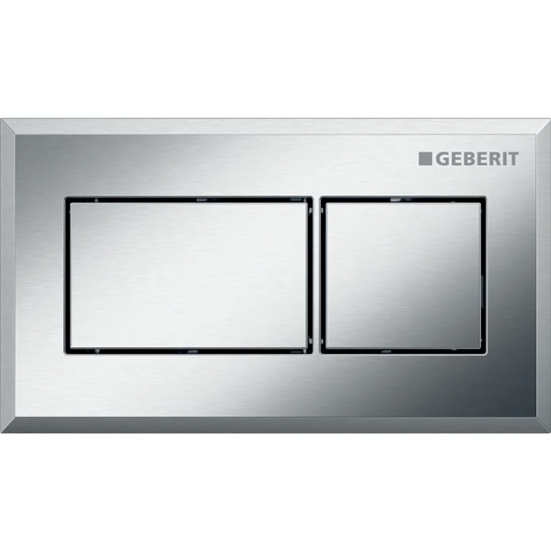 Acționare a spălării de la distanță Geberit design rectangular, pneumatică, pentru spălare cu două volume de apă, acționare încastrată: Clapetă de acţionare, Tastă: crom / Lustruit, cu strat uşor de curăţat