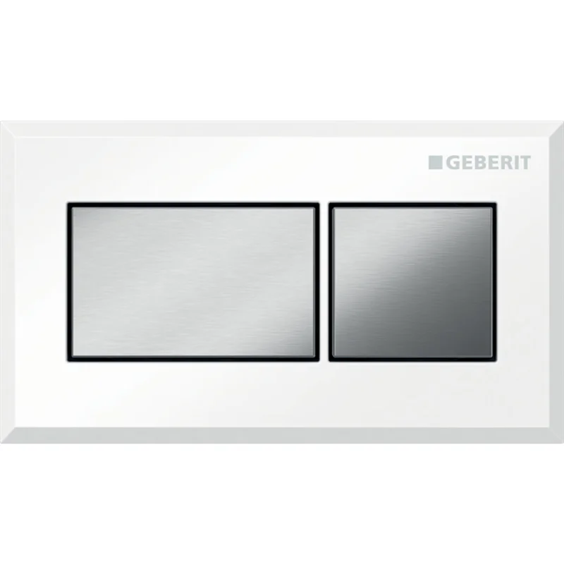 Acționare a spălării de la distanță Geberit design rectangular, pneumatică, pentru spălare cu două volume de apă, acționare încastrată: Clapetă de acţionare: alb alpin / Lucios, Tastă: crom / Lustruit