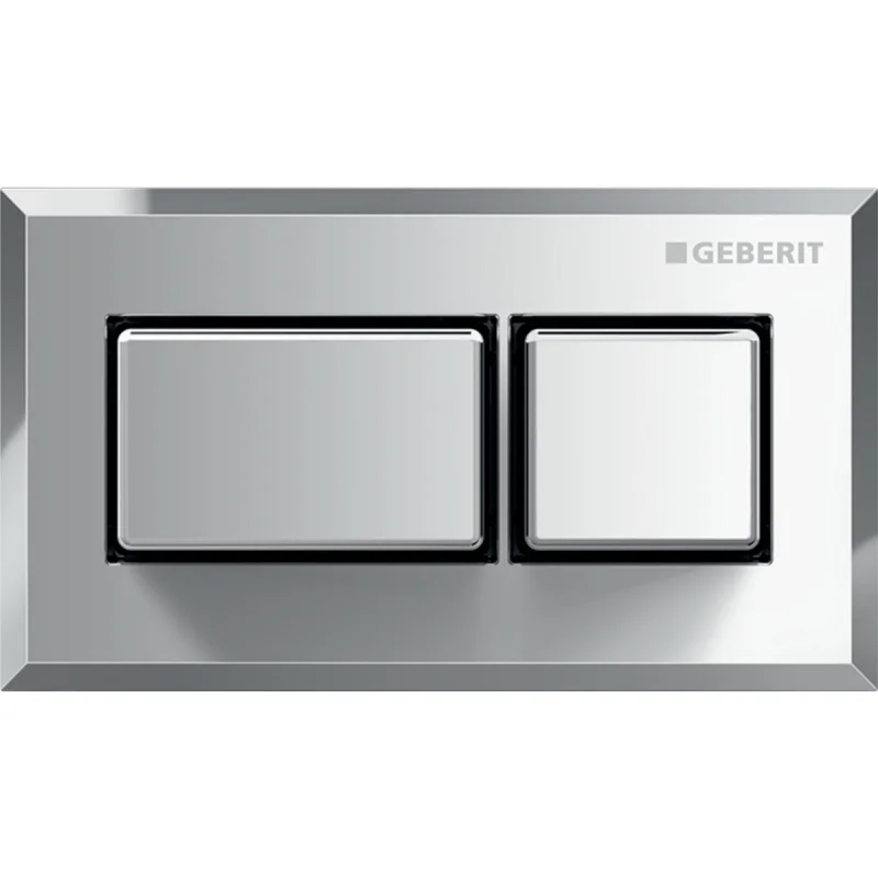 Acționare a spălării de la distanță Geberit design rectangular, pneumatică, pentru spălare cu două volume de apă, acționare încastrată, proeminent: Clapetă de acţionare, Tastă: crom / Lucios