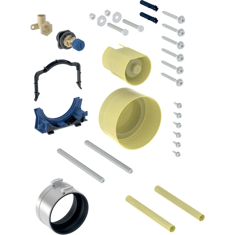 Accesorii de montare pentru element de instalare pentru vas WC suspendat Geberit Duofix, brăţară pentru conductă cu distanţă de fixare 49/77 mm şi cu reglare a adâncimii fără scule