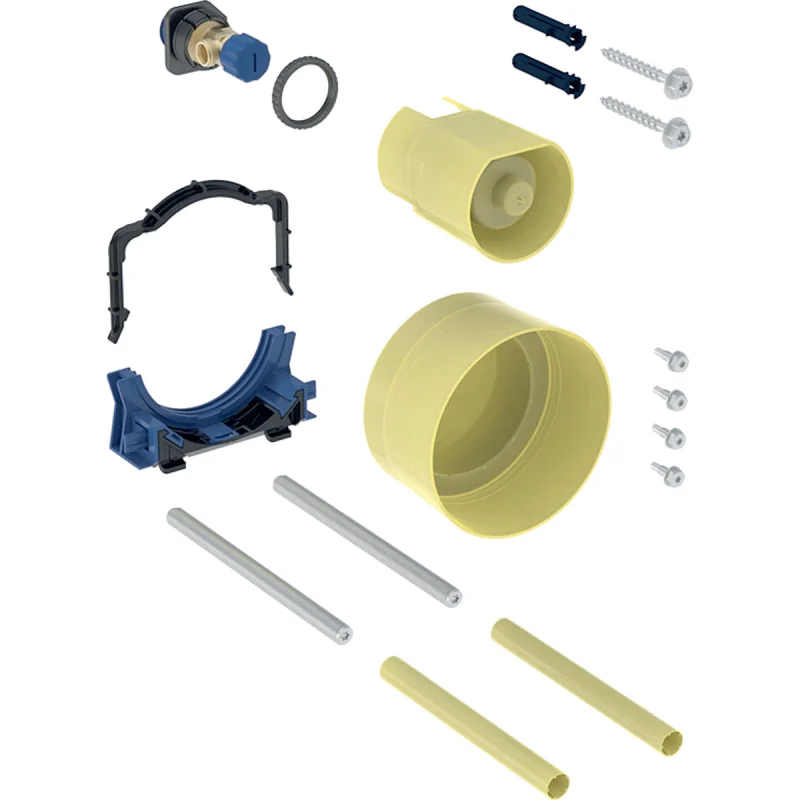 Accesorii de montare pentru elementul de instalare Geberit Duofix pentru WC suspendat, brăţară pentru conductă cu distanţă de fixare de 49/77 mm şi cu reglare a adâncimii fără scule